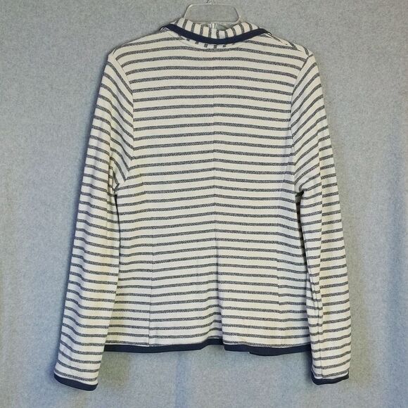Merona White Blue Stripe Cotton Blazer Jacket Women's L - Picture 2 of 4